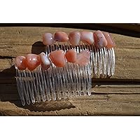 Apricot Agate Stone Hair Combs (set of 2)