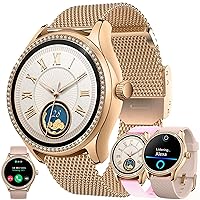 SGDDFIT Women's Smart Watch with Built-In Alexa/Bluetooth 5.3 Call/Dialing, 1.38 Inch Diamond Smartwatch Compatible Android iOS, Female Function, GPS Shared Heart Rate Monitor (Gold)