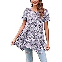 ENMAIN Tunic Tops for Women Plus Size Short Sleeve Top Loose Fit Dressy Casual Swing Summer Tunics Tops to Wear with Leggings