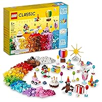 Classic Creative Party Box Bricks Set 11029, Family Games to Play Together, Includes 12 Mini-Build Toys: Teddy Bear, Clown, Unicorn, Fun for All Ages 5 Plus