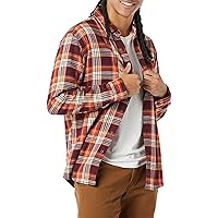 Amazon Essentials Men's Long-Sleeve Flannel Shirt (Available in Big & Tall), Burgundy Orange Plaid, Medium