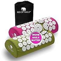 BED OF NAILS The Comfortable Acupressure Pillow 2-Pack— 2,142 Pressure Points — Acupuncture Pillow for Neck & Back Pain — FSA/HSA Eligible, with Carry Bag, Size 15 x 6 x 4”, Green & Pink