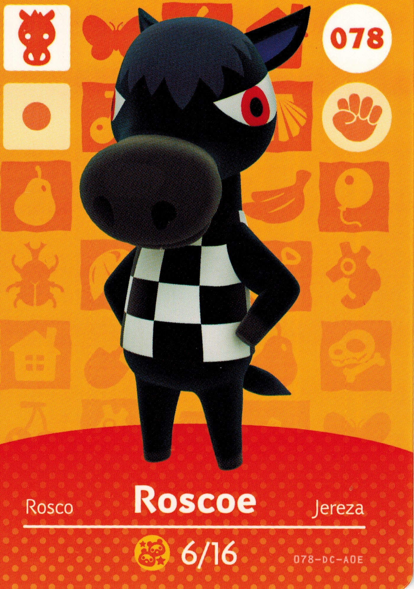 Nintendo Animal Crossing Happy Home Designer Amiibo Card Roscoe 078/100 USA Version