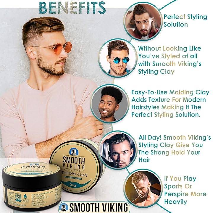 Mua Hair Clay For Men | Smooth Viking Clay Pomade for Matte Finish & Strong  Hold (2 Ounces) - Non-Greasy & Shine-Free Hair Styling Clay - Mineral Oil  Free Mens Hair Product