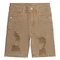 KIDSCOOL SPACE Boys Summer Denim Shorts, Ripped Soft Elastic Band Inside Half Jean Pants