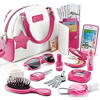 Play Purse for Girls and Toddlers - Little Girls Toys Pretend Play Accessories: Toy Phone, Wallet, Credit Cards, Keys, Pretend Makeup for Role Playing Toys for Girls Ages 3 4 5 6 7 8 Years and Up