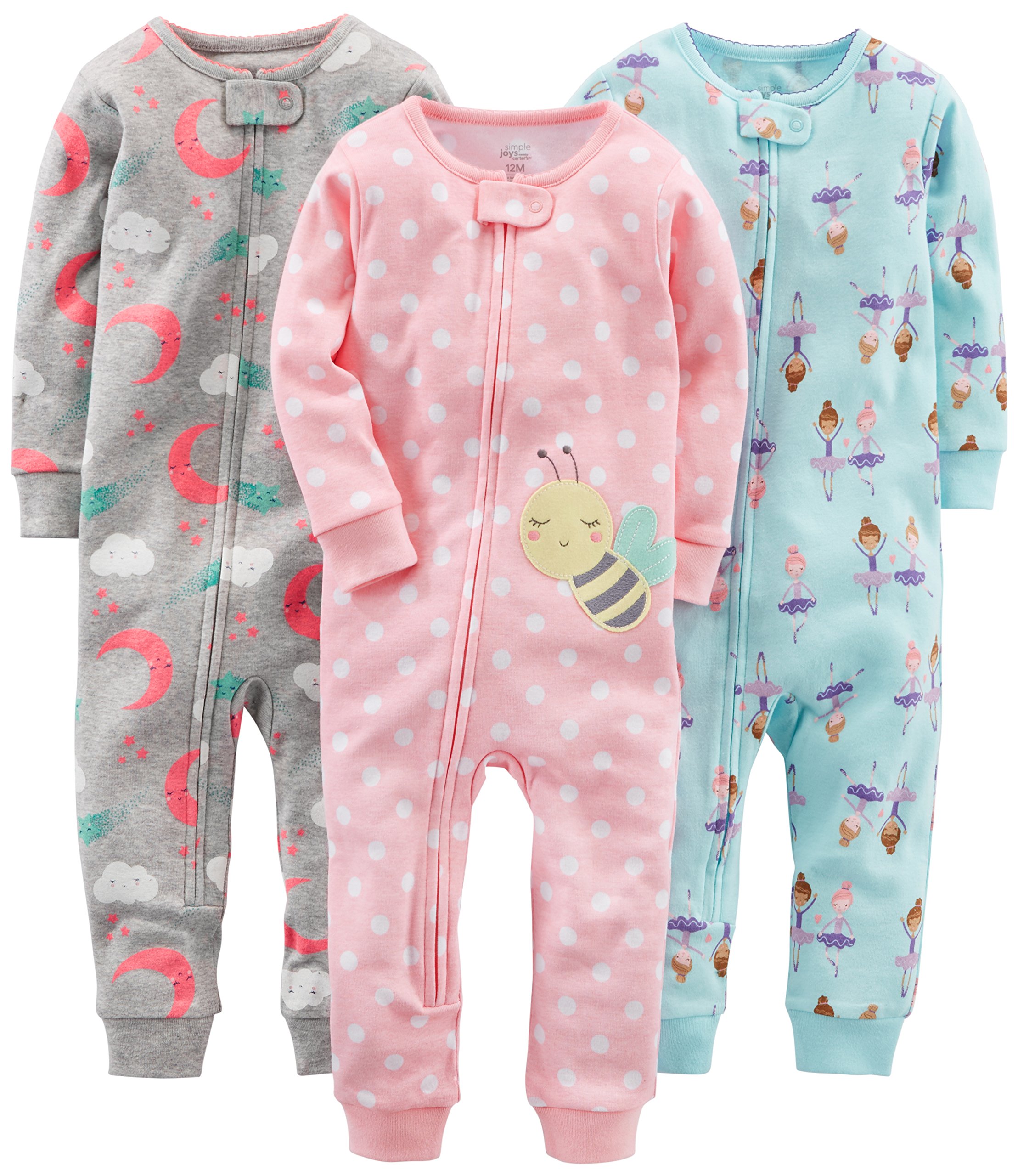 Simple Joys by Carter's Toddlers and Baby Girls' Snug-Fit Footless Cotton Pajamas, Pack of 3