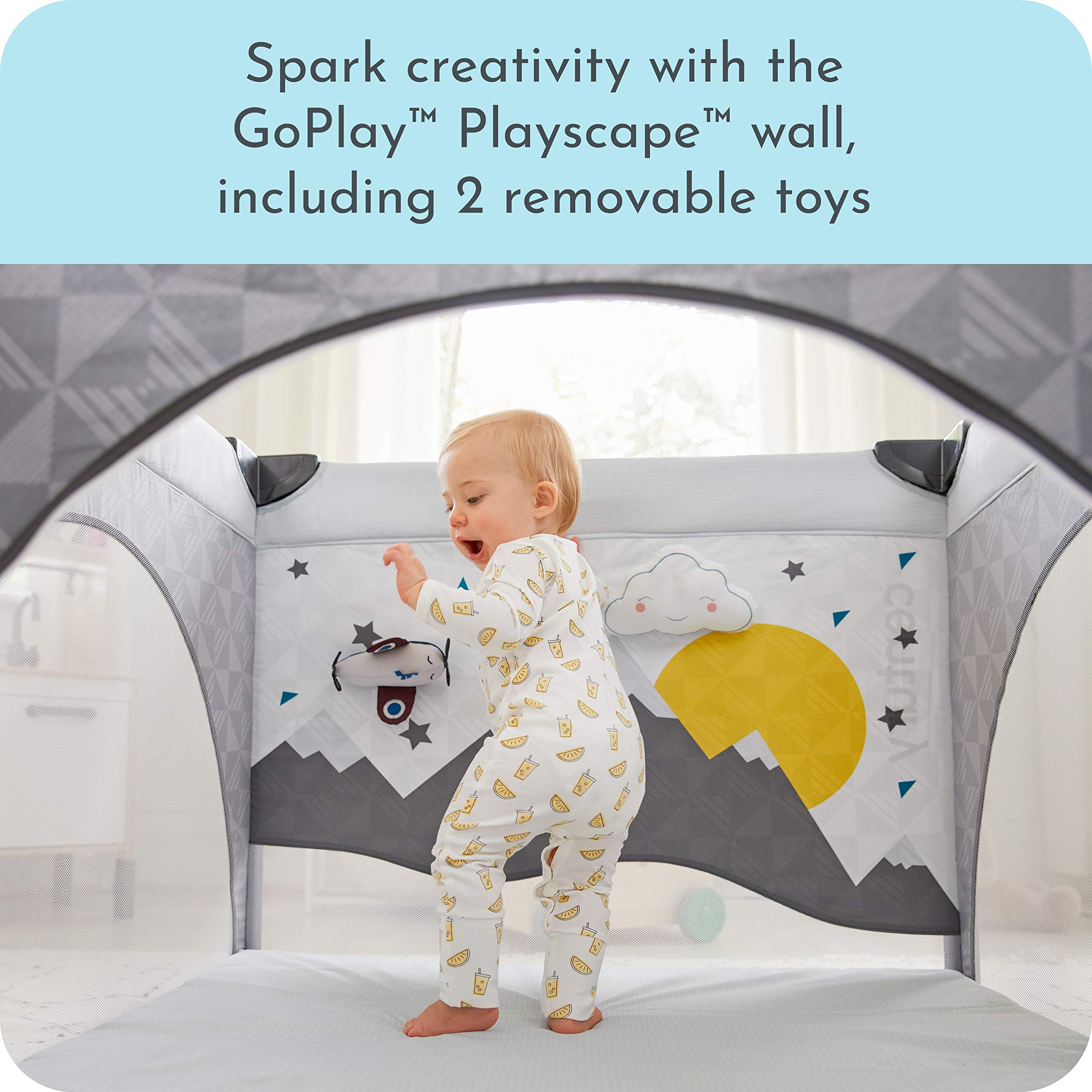 Century Play On 2-in-1 Playard and Activity Center, Playpen Includes Soft Toys and Zippered Door, Metro