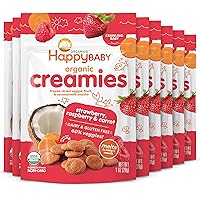 Happy Baby Organic Creamies Freeze-Dried Veggie & Fruit Snacks with Coconut Milk Strawberry Raspberry & Carrot, 1 Ounce (Pack of 8)