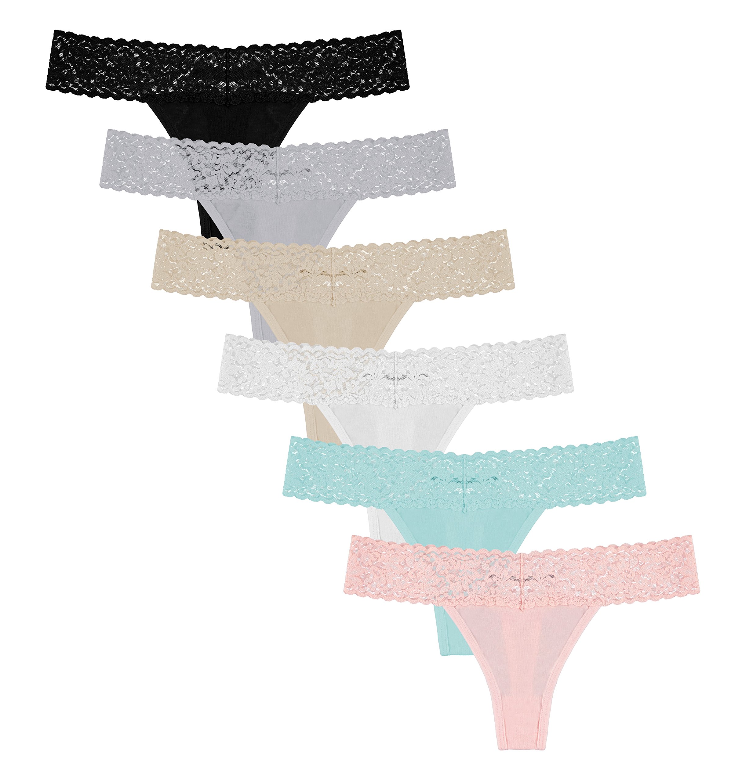 Free to Live 6 Pack Women's Thongs - Lace Band Cotton Underwear