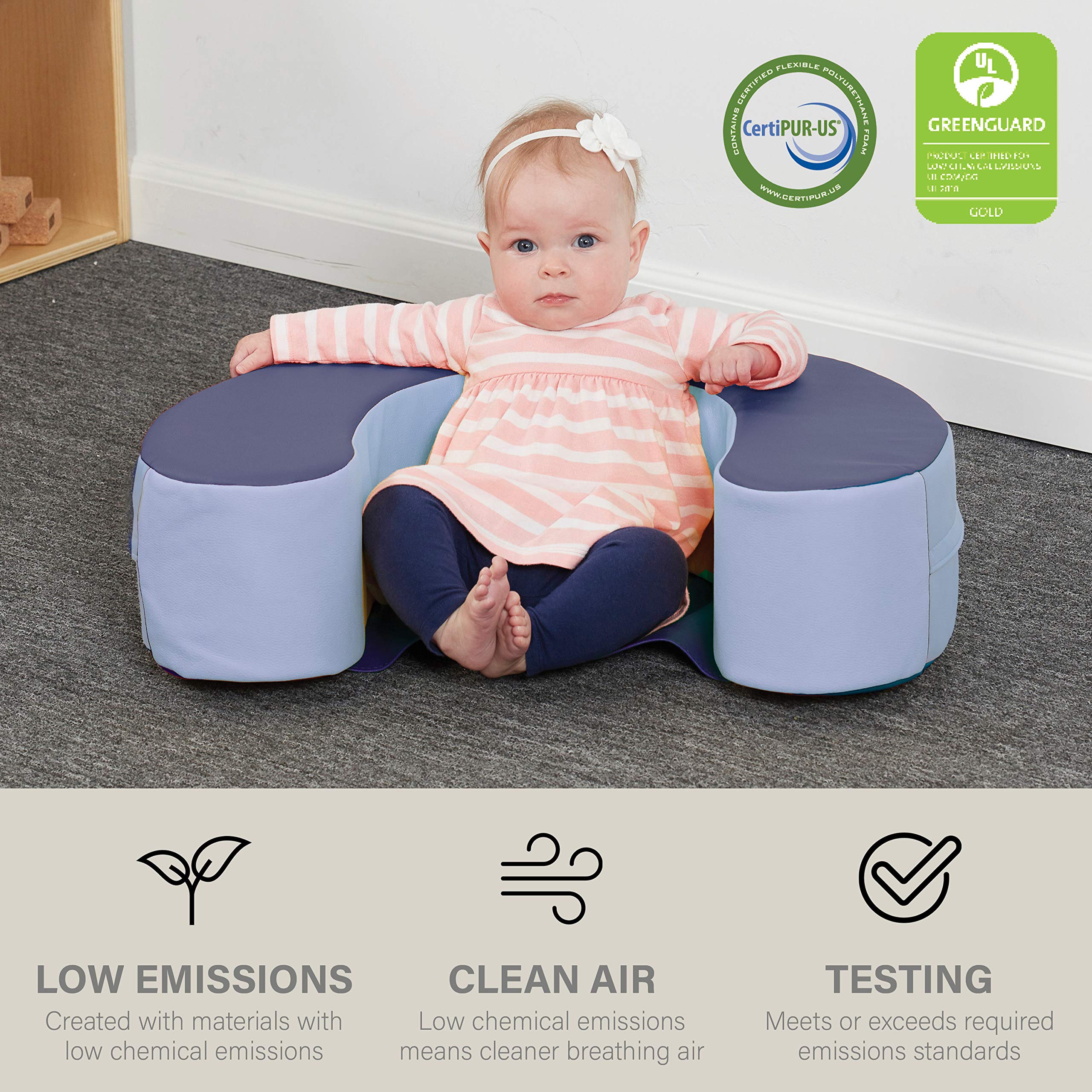 Factory Direct Partners 10423-NVPB SoftScape Sit and Support Ring for Babies and Infants, Cushioned Foam Floor Seat with Non-Slip Bottom for Nursey, Playroom, Daycare - Navy/Powder Blue