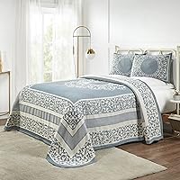 Superior Cotton Blend Bedspread Set, Includes Oversized Bedspread & 2 Matching Pillow Shams, Light Weight Blanket, Bedding Decor, Jacquard Vintage Floral Mandala, Lyron Collection, King, Cerulean Blue
