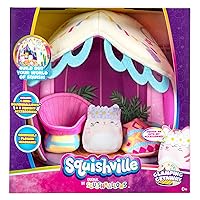 Squishville by Original Squishmallows Deluxe Glamping Playscene - Includes 2-Inch Paulita The Pink Tabby Cat, Bucket Chair, Sleeping Bag & Glamping Playscene - Toys for Kids