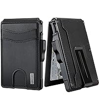Wallet for Men - with Money Clip Slim Leather Slots Credit Card Holder RFID Blocking Bifold Minimalist Wallet with Gift Box (Dark Black)