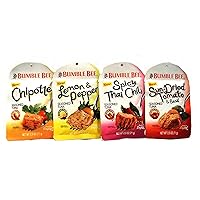 BUMBLE BEE Seasoned Tuna VARIETY 4 Pack + FREE Ritz Mini Crackers. Contains: 1 Pouch each of SUN DRIED TOMATO & BASIL, SPICY THAI CHILI, LEMON & PEPPER, CHIPOTLE (2.5 oz each). Ready to Enjoy!