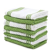 Kitchen Towels Dishcloths 100% Cotton, Set of 8, Green and White Dish Cloth Towels, Tea Towels, Reusable and Absorbent Cleaning Cloths, Oeko-Tex Cotton, 12 in x 12 in