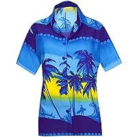 LA LEELA Women's Button Down Blouses Tropical Blouse Dress Shirt Short Sleeve Beach Hawaiian Summer Shirts for Women