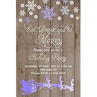 30 Invitations Christmas Party Personalized Cards Kids Adults Rustic Watercolor Purple Wood Photo Paper