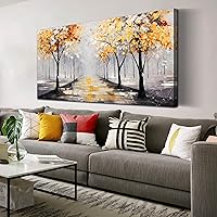 Tree Wall Art for Living Room, Ginkgo Canvas Print Painting for Bedroom, Gold and Black Picture Artwork Decor, Large Size 48x24 Inches