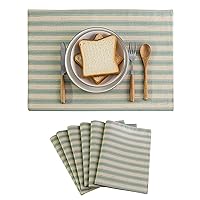 Home Brilliant Spring Placemats Set of 6 Heat Resistant Dining Table Mat for Kitchen Table, 13 x 19 inches, Stripes, Sage Green