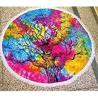 Tie Dye Tree Tapestry, Round Beach Towel, Roundie Mandala Picnic Throw, Boho Blanket, Hippie Yoga Mat, Bohemian Table Cloth