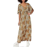 Star Vixen Women's Plus-Size Angel Sleeve Drawstring Maxi Dress, Cheetah Print, 2X