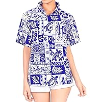 LA LEELA Women's Button Down Blouses Casual Summer Beach Party Short Sleeve Vacation Blouse Shirt Colorful Button Up Dress Hawaiian Shirts Tank Top Women S Aloha Turtle, Royal Blue
