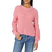PAIGE Women's Yenni Sweater in Scallop Neckline Slightly Cropped Super Soft Cotton in Sultry Rose