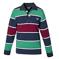 Sportoli Boys Cotton Wide Striped Long Sleeve Polo Rugby Shirt