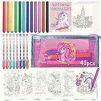 Yasest Kids Markers Set - 41Pcs Markers Set for Kids Ages 4-8 8-12 with Unicorn Glitter Pencil Case, Unicorn Coloring Pages and Markers, Drawing Doodling, Pencil Case for Girls