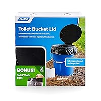 Camco Bucket Toilet Seat with Lid - Converts Standard 5 Gallon Bucket into Portable Toilet for Camping - Convenient Camping Toilet for Hunting & More - Includes 3 RV Toilet Waste Bags (41546)