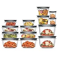Rubbermaid 28-Piece Clear/Grey Food Storage Containers, Premium Snap Bases, and Various Size Lids, Perfect for Meal Prep, Leftovers, and Dishwasher Safe