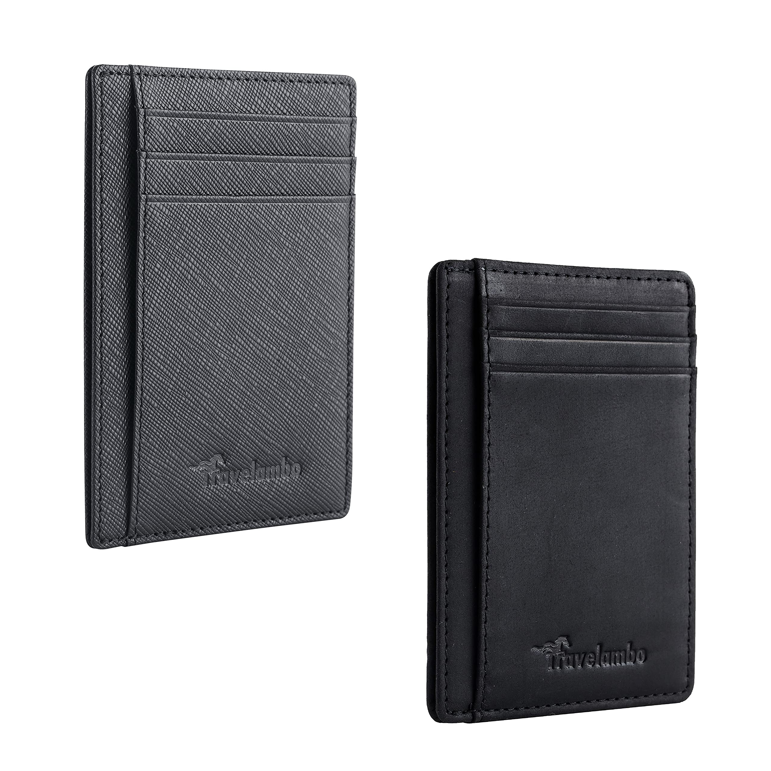 Travelambo Front Pocket Minimalist Leather Slim Wallet RFID Blocking