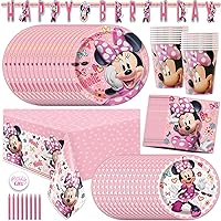 Minnie Mouse Birthday Party Supplies | Minnie Mouse Party Decorations | Minnie Birthday Party, Easy Setup and Takedown with Banner, Table Cover, Plates, Napkins & Sticker
