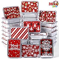 JOYIN 36 Pieces Christmas Foil Containers with Lids, 9 Holiday Designs, 7