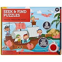 Seek & Find Puzzles - Pirate Treasure Hunt - Kid's Pirate Themed Play Oriented Puzzle - Uncover 8 Hidden Secret Pictures Using The Included Magic Lens - Turn Puzzle Time Into Play Time