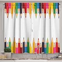 Lunarable Back to School Kitchen Curtains, Coloured Pencils Children Painting Theme Primary School Creativity ABC Print, Window Drapes 2 Panel Set for Kitchen Cafe Decor, 55