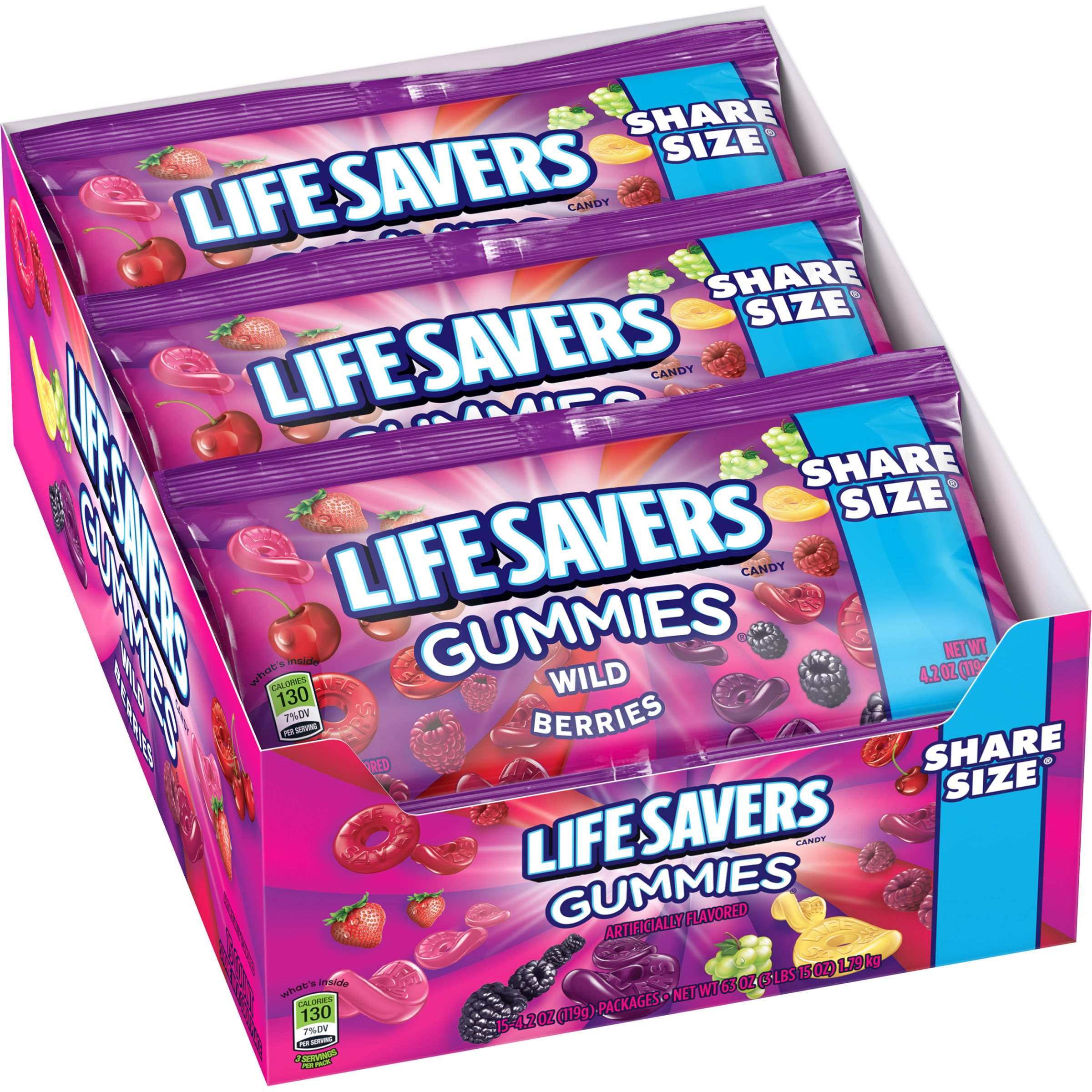Life Savers Wild Berries Gummies Candy, 4.2 Ounce (15 Share Size Packs) (Pack of 15)