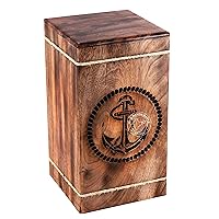 Hardwood Cremation Urns for Human Ashes Adult Large - Wooden Burial Urn for Columbarium - Funeral Urn Box (250 Cubic Inches - MW, Anchor)