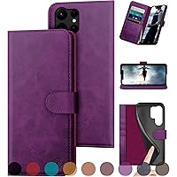 for Samsung Galaxy S24 Ultra Genuine Leather Wallet case 【RFID Blocking】【4 Credit Card Holder】【Real Leather】 Flip Folio Book Phone case Protective Cover Women Men for S24Ultra case Purple