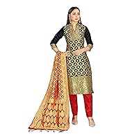 Women's Indian Pakistani Readymade Suit | Banarasi Art Silk Salwar Kameez | Woven Silk Dupatta Stitched Dress