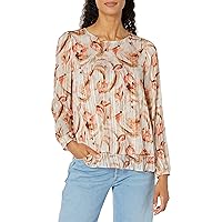 Anne Klein Women's L/S Printed Double Layer Blouse with Ela