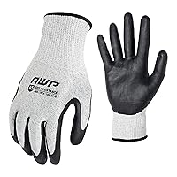 AWP ANSI A5 Cut Resistant Coated Multi-Use Work Gloves for Men and Women, Industrial-Grade Protection, Large, White and Black
