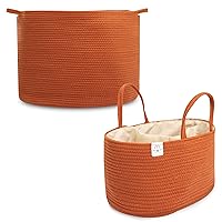 Natemia Extra Large Rope Storage Basket and Cotton Rope Diaper Caddy - Nursery Bin and Toy Organizer Laundry Basket, Basket for Towels, Pillows and Blankets, Perfect Baby Registry Gift - Glaze