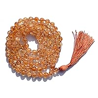 Mala- Citrine 42 inch String 108 Beads Size - 8 mm Knotted Healing Crystal Natural Reiki Chakra Stone