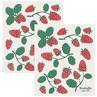 Now Designs Swedish Sponge Reusable Dishcloth Strawberries 6.5 x 8 inches, Set of 2