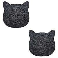 Premium Absorbent All-Natural 100% Wool Felt Cork-Backed Cat Head Drink Coasters (2 Charcoal)