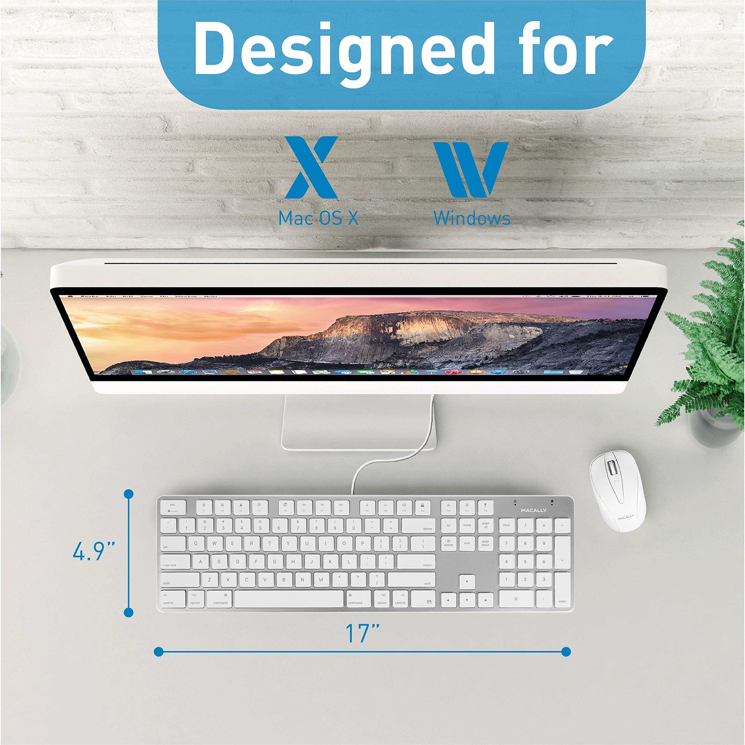 Macally Ultra Slim Wired Keyboard and a Silent Wired Mouse, Simplistic Apple Accessories