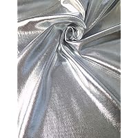 Metallic Shiny All Over Foil Stretch Polyester Spandex Fabric by The Yard (Silver)