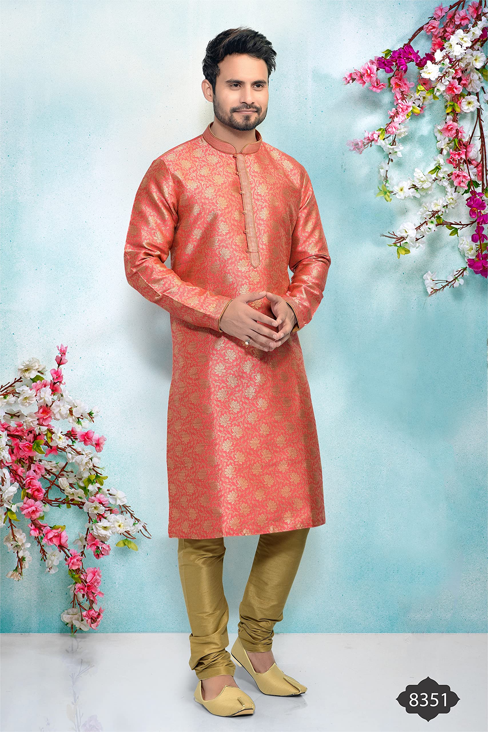 Indian Traditional Wedding Party Wear Tunic Kurta Pyjama Casual Ethnic Dress Set For Men